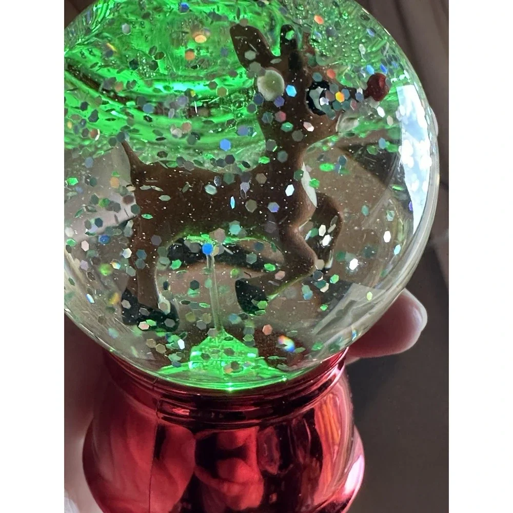 Light Up Reindeer Snow Globe Red Base Glitter Holiday Christmas‎ Decor